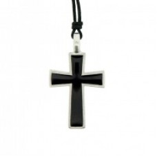 Cross Necklace Pewter Black on Chord