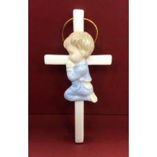 Cross Blue Praying Boy - Ceramic