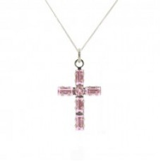 Cross Necklace - Pink Swarovski Crystals - on chain 