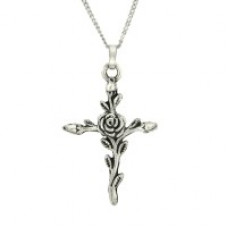 Cross Necklace -Silver Climbing Rose on a chain - 34mm