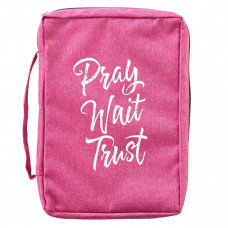 Bible Cover Pray Wait Trust - Pink Poly-Canvas - Medium Size