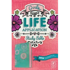 NLT Girls Life Application Study Bible - Seafoam Teal with Pink Flowers