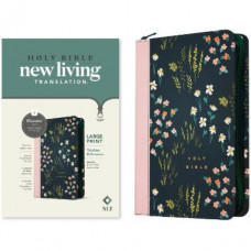 NLT Large Print Thinline Reference - Filament enabled - Meadow Navy & Pink Zippered  Leatherlike